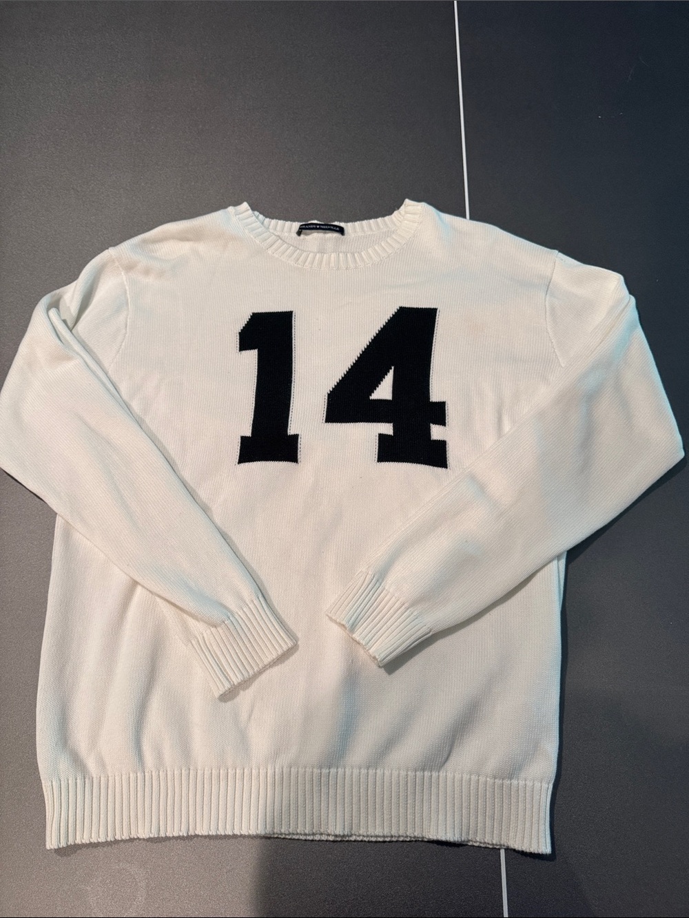 Brandy Melville Cream Crewneck Sweater with Green '14' Graphic
